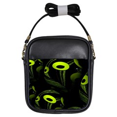 Fractal Fractals Green Ball Black Girls Sling Bag by Pakrebo