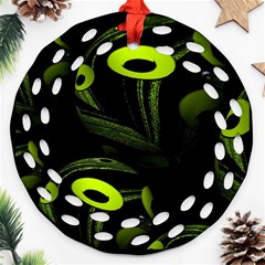 Fractal Fractals Green Ball Black Ornament (Round Filigree)