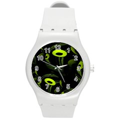 Fractal Fractals Green Ball Black Round Plastic Sport Watch (m)