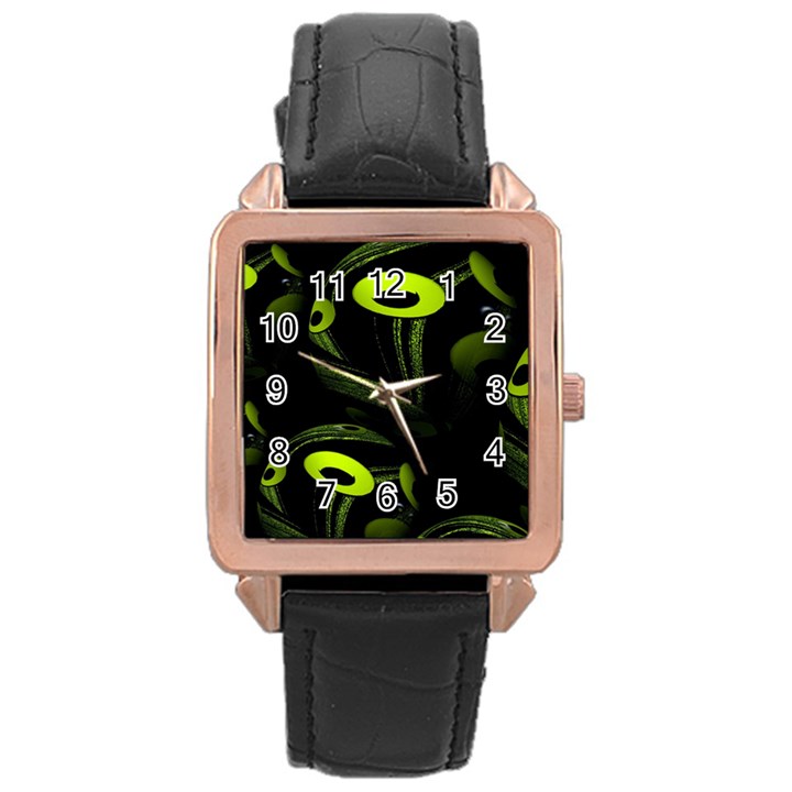 Fractal Fractals Green Ball Black Rose Gold Leather Watch 