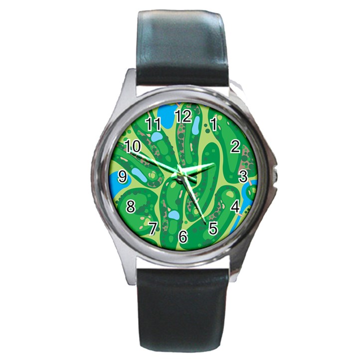 Golf Course Par Golf Course Green Round Metal Watch