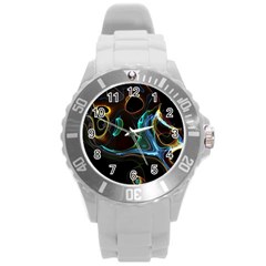 Abstract Background Pattern Round Plastic Sport Watch (l) by Pakrebo