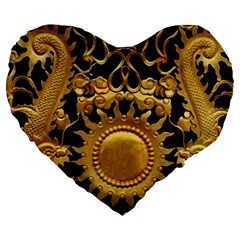 Golden Sun Gold Decoration Wall Large 19  Premium Flano Heart Shape Cushions by Pakrebo