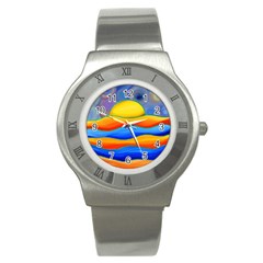 Paint Painting Landscape Scene Stainless Steel Watch by Pakrebo