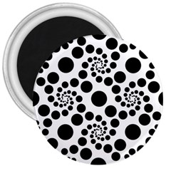 Dot Dots Round Black And White 3  Magnets by Pakrebo