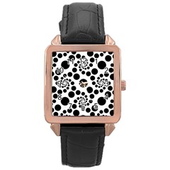 Dot Dots Round Black And White Rose Gold Leather Watch  by Pakrebo