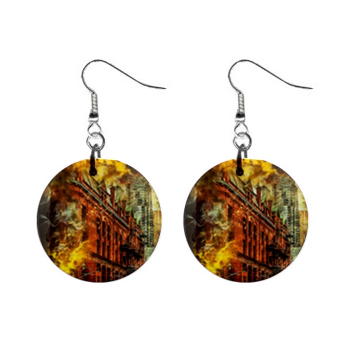 Flat Iron Building Architecture Mini Button Earrings