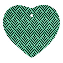 Chevron Pattern Black Mint Green Ornament (heart) by Pakrebo