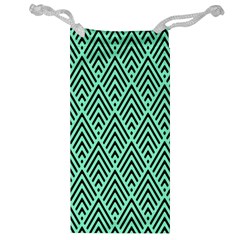 Chevron Pattern Black Mint Green Jewelry Bag by Pakrebo