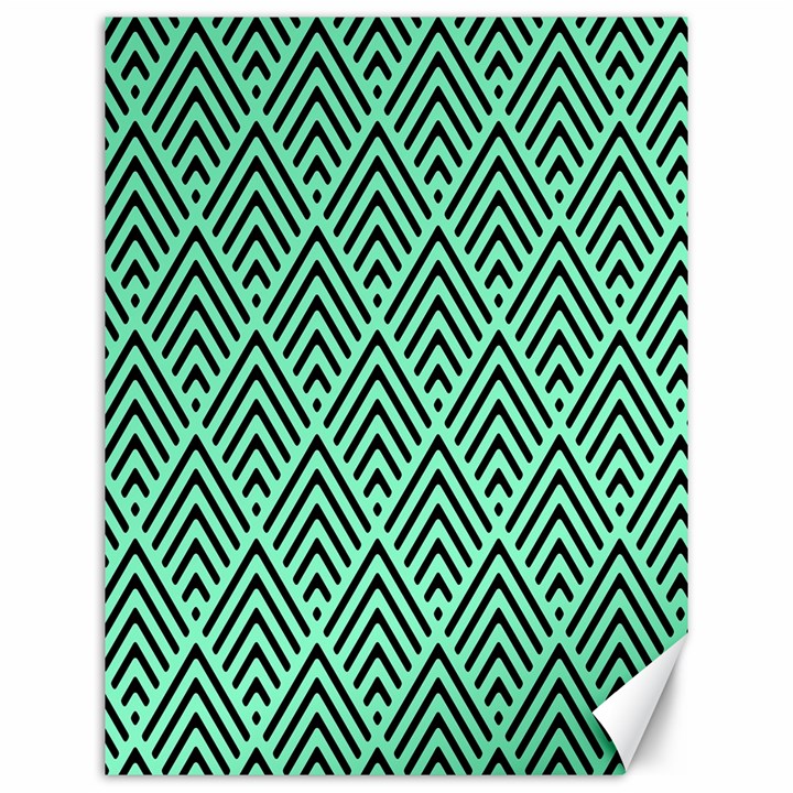 Chevron Pattern Black Mint Green Canvas 12  x 16 