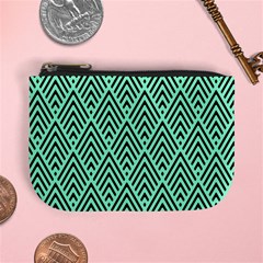 Chevron Pattern Black Mint Green Mini Coin Purse by Pakrebo