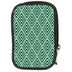 Chevron Pattern Black Mint Green Compact Camera Leather Case by Pakrebo