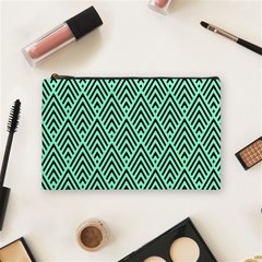 Chevron Pattern Black Mint Green Cosmetic Bag (medium) by Pakrebo