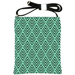 Chevron Pattern Black Mint Green Shoulder Sling Bag by Pakrebo