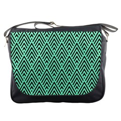 Chevron Pattern Black Mint Green Messenger Bag by Pakrebo