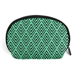 Chevron Pattern Black Mint Green Accessory Pouch (large) by Pakrebo