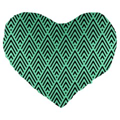 Chevron Pattern Black Mint Green Large 19  Premium Flano Heart Shape Cushions by Pakrebo