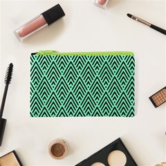 Chevron Pattern Black Mint Green Cosmetic Bag (xs) by Pakrebo