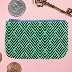 Chevron Pattern Black Mint Green Large Coin Purse by Pakrebo