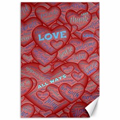 Love Hearts Valentine Red Symbol Canvas 12  X 18  by Pakrebo