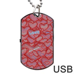 Love Hearts Valentine Red Symbol Dog Tag Usb Flash (two Sides) by Pakrebo