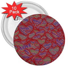 Love Hearts Valentines Connection 3  Buttons (10 Pack)  by Pakrebo