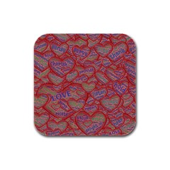 Love Hearts Valentines Connection Rubber Square Coaster (4 Pack)  by Pakrebo