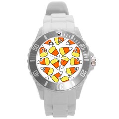 Candy Corn Halloween Candy Candies Round Plastic Sport Watch (l) by Pakrebo