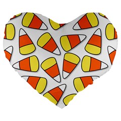 Candy Corn Halloween Candy Candies Large 19  Premium Flano Heart Shape Cushions by Pakrebo