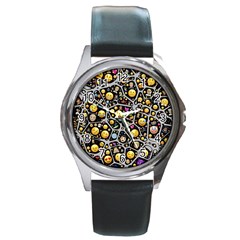 Mental Emojis Emoticons Icons Round Metal Watch by Pakrebo