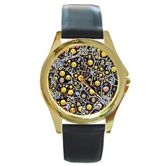 Mental Emojis Emoticons Icons Round Gold Metal Watch by Pakrebo