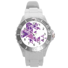 Art Purple Triangle Round Plastic Sport Watch (l) by Mariart