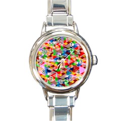 Background Triangle Rainbow Round Italian Charm Watch