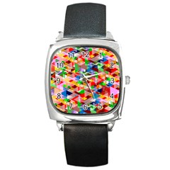 Background Triangle Rainbow Square Metal Watch by Mariart