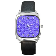 Blue Curved Line Square Metal Watch by Mariart