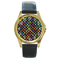 Abstract Geometric Round Gold Metal Watch by Mariart