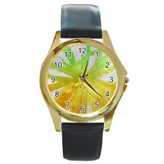 Abstract Background Tremble Render Round Gold Metal Watch by Mariart