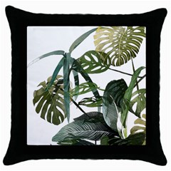 Botanical Illustration Palm Leaf Throw Pillow Case (black) by Mariart