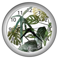 Botanical Illustration Palm Leaf Wall Clock (silver) by Mariart