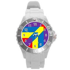 Colorful Red Yellow Blue Purple Round Plastic Sport Watch (l) by Mariart