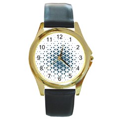 Business Blue Triangular Pattern Round Gold Metal Watch by Mariart