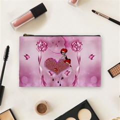 Cute Little Girl With Heart Cosmetic Bag (medium) by FantasyWorld7