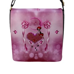 Cute Little Girl With Heart Flap Closure Messenger Bag (l) by FantasyWorld7