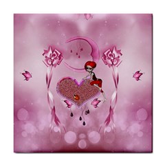 Cute Little Girl With Heart Tile Coasters by FantasyWorld7