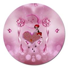 Cute Little Girl With Heart Magnet 5  (round) by FantasyWorld7