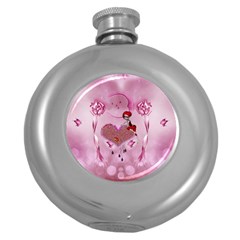 Cute Little Girl With Heart Round Hip Flask (5 Oz) by FantasyWorld7