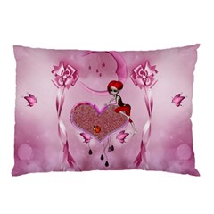 Cute Little Girl With Heart Pillow Case by FantasyWorld7