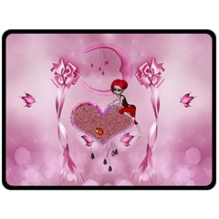 Cute Little Girl With Heart Fleece Blanket (large)  by FantasyWorld7