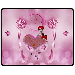 Cute Little Girl With Heart Fleece Blanket (medium)  by FantasyWorld7