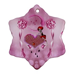 Cute Little Girl With Heart Snowflake Ornament (two Sides)